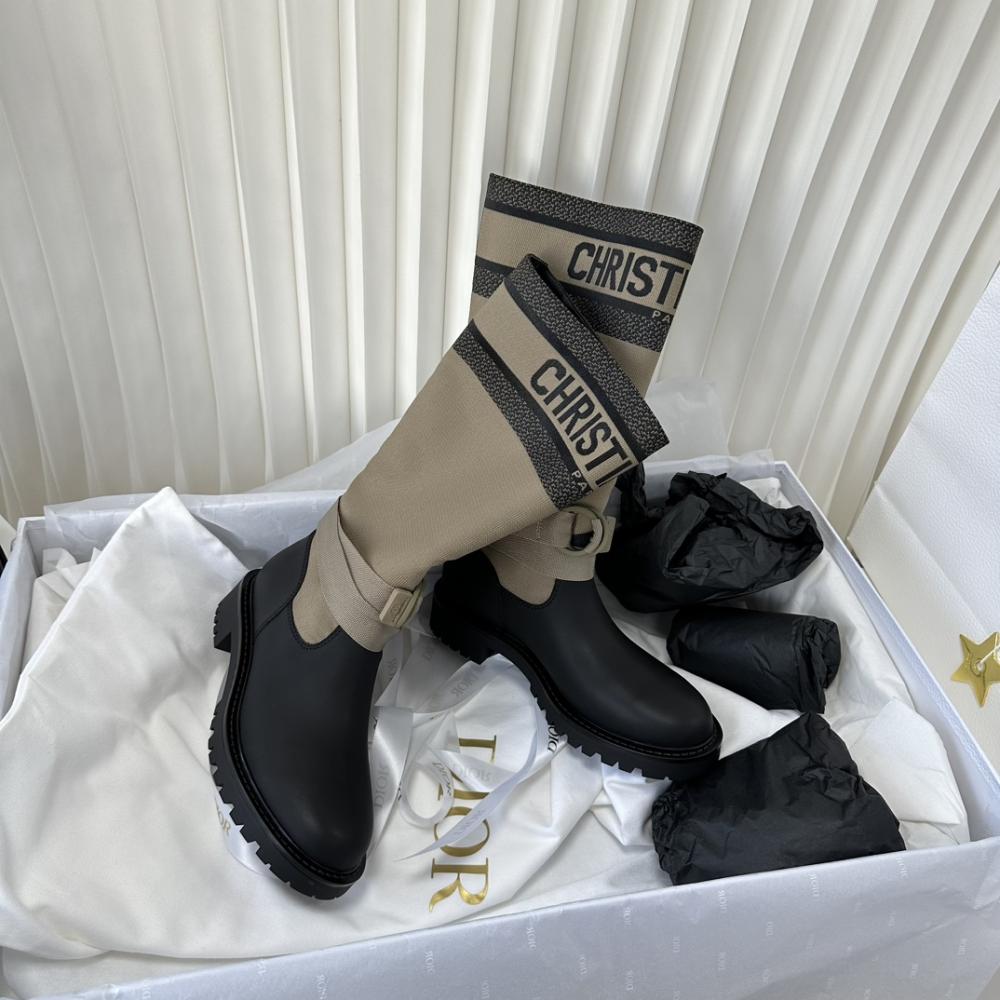 Dior D-Major Canvas &amp; Leather Boots – Beige/Black