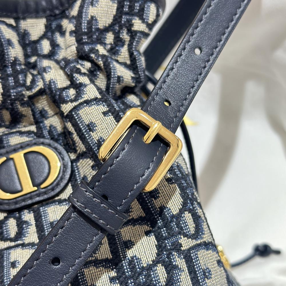 Dior Navy Blue Fabric 30 Montaigne Lace-Up Mini Bucket Bag