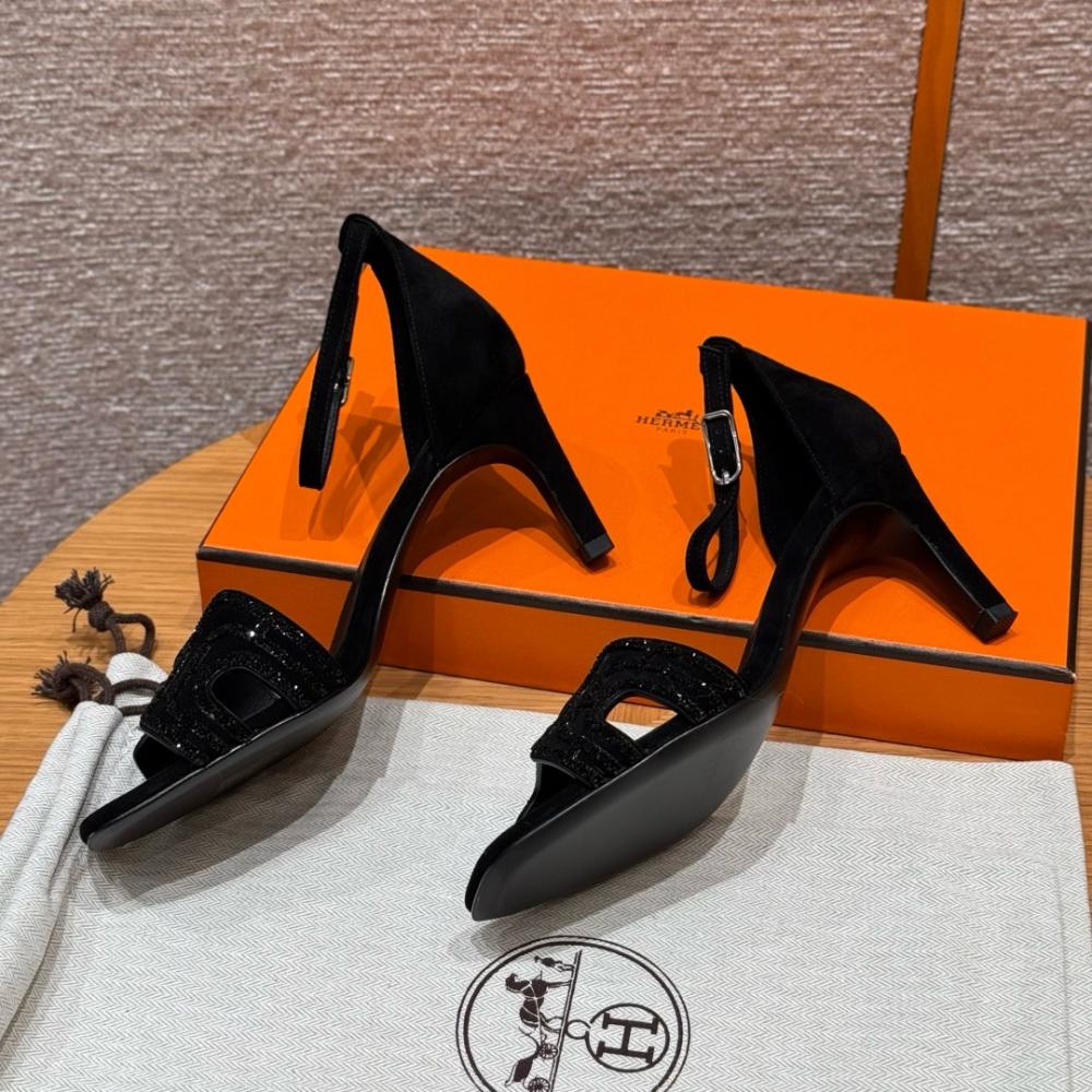 Hermès Oasis Sandals Black &amp; Argent Grey
