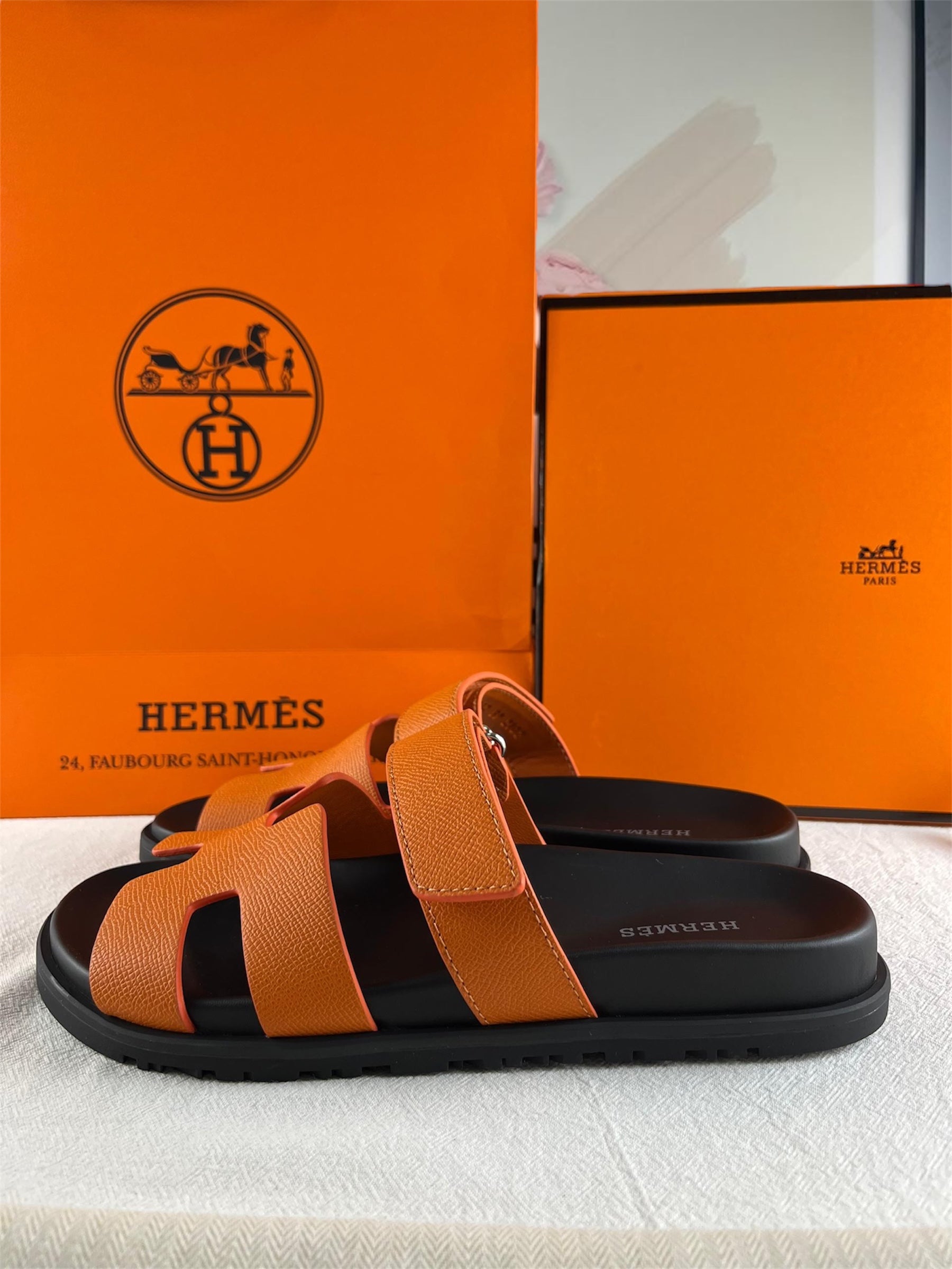 Hermès Chypre Sandalet - Turuncu Epsom Deri