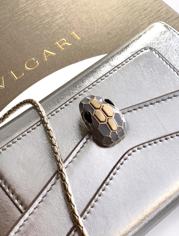 Bvlgari Serpenti Forever Shiny Leather Mini Bag – Silver 