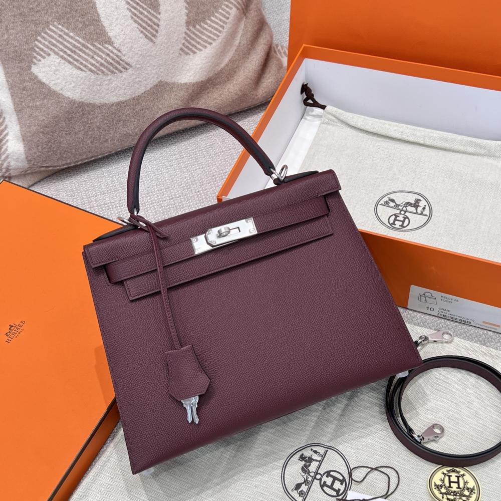 Hermès Kelly 25 Epsom Leather Horseshoe Stamp (HSS) Two-Tone Trench Coat with Palladium Hardware and Black (PHW)