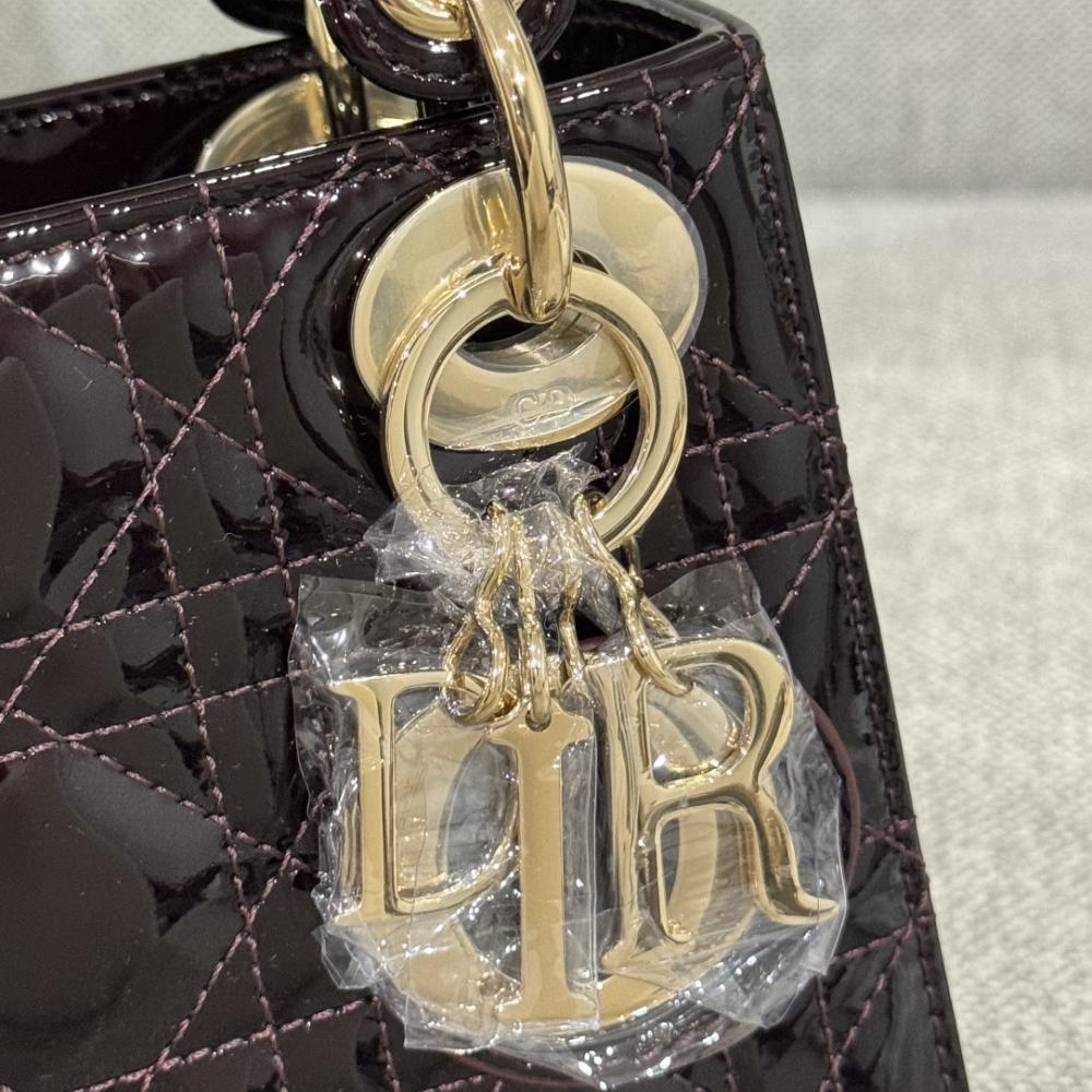 Dior Lady Mini Patent Leather Claret Red Bag 