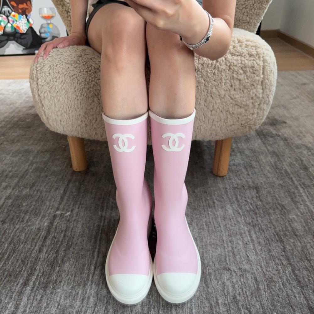 Chanel Yağmur Botları - Pembe/Beyaz