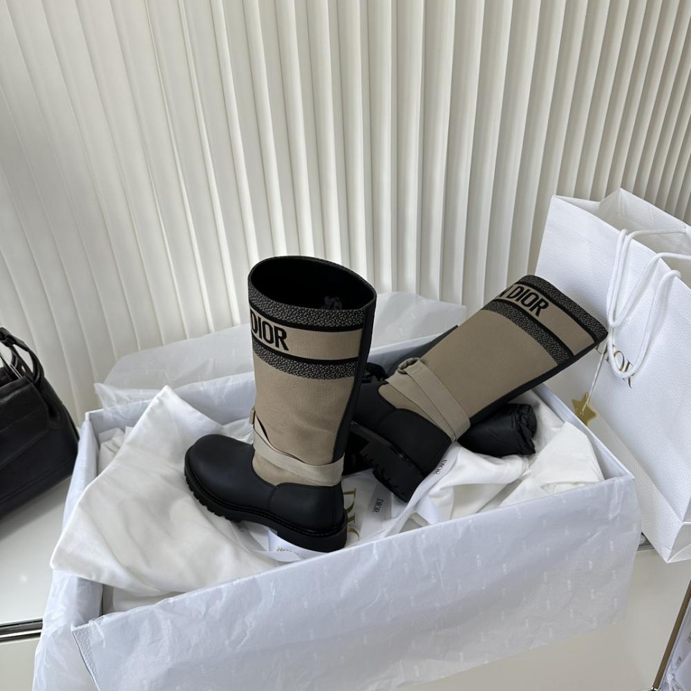 Dior D-Major Canvas &amp; Leather Boots – Beige/Black