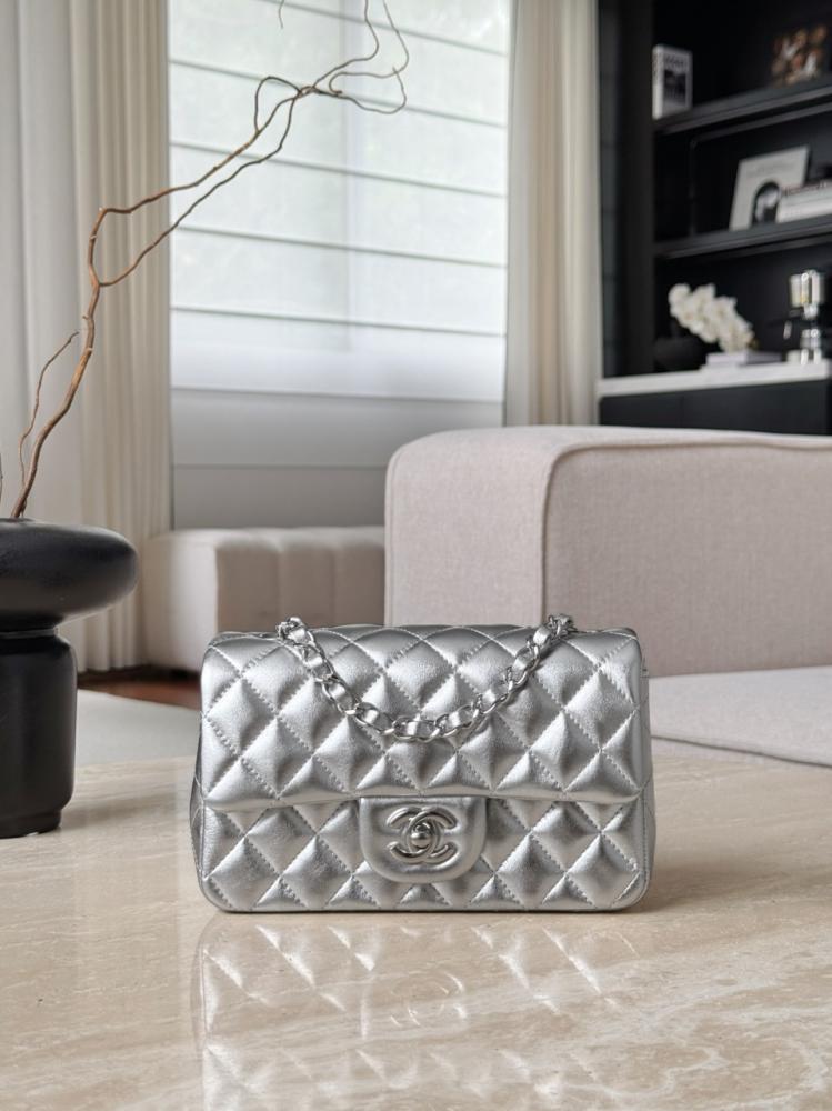 Chanel Metallic Silver CF20 — Mini Flap Bag 