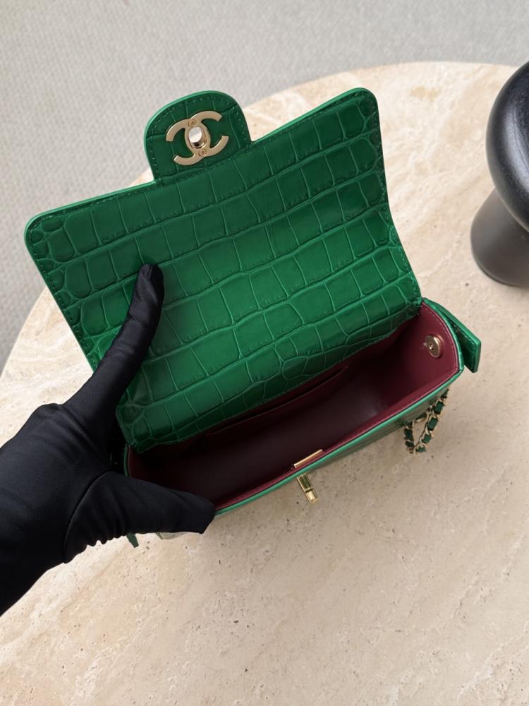 Chanel Saplı Kapaklı Timsah Derisi Desenli Çanta