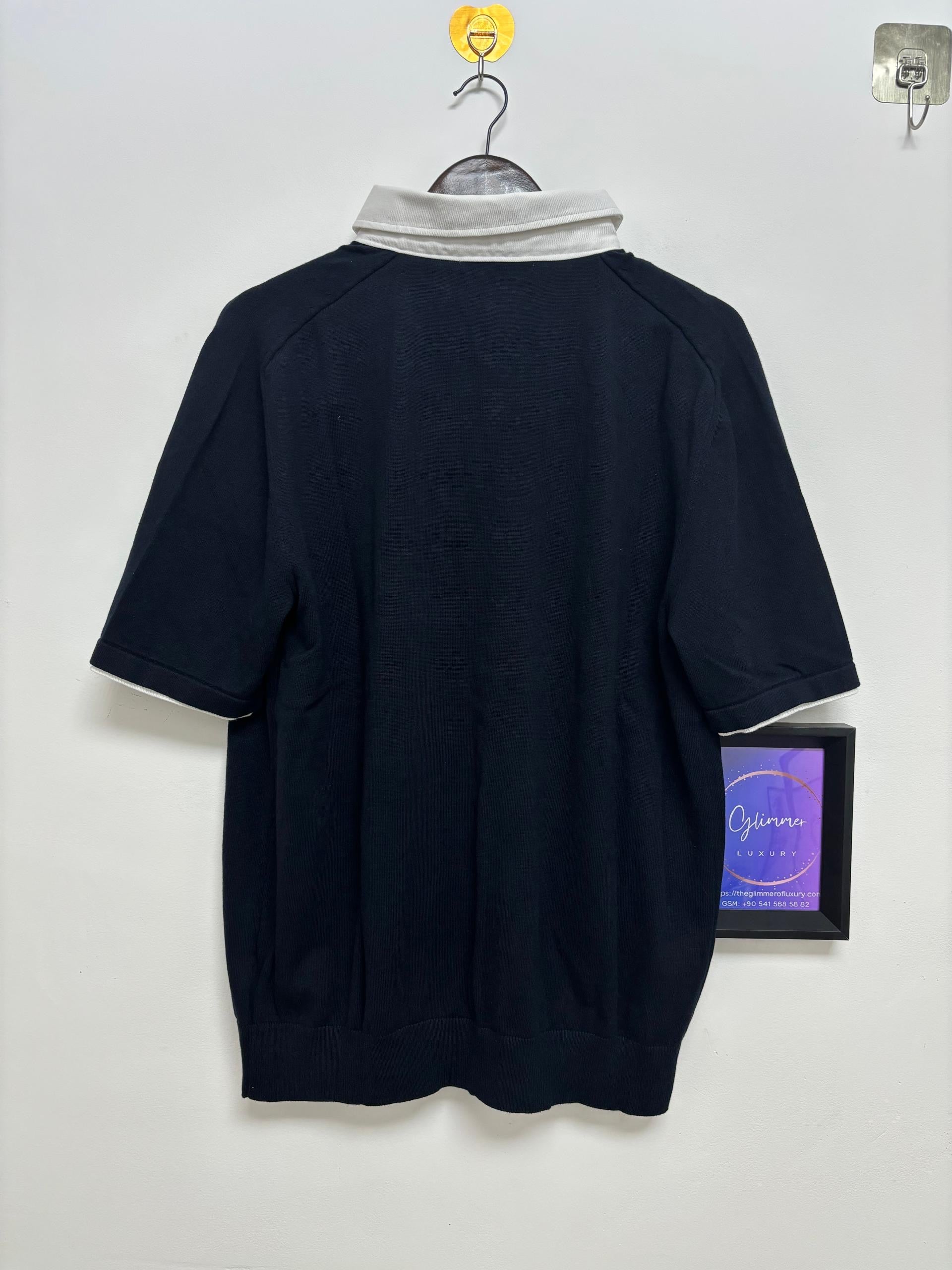 LV İşlemeli Kısa Kollu Pamuk Karışımlı Polo T-Shirt