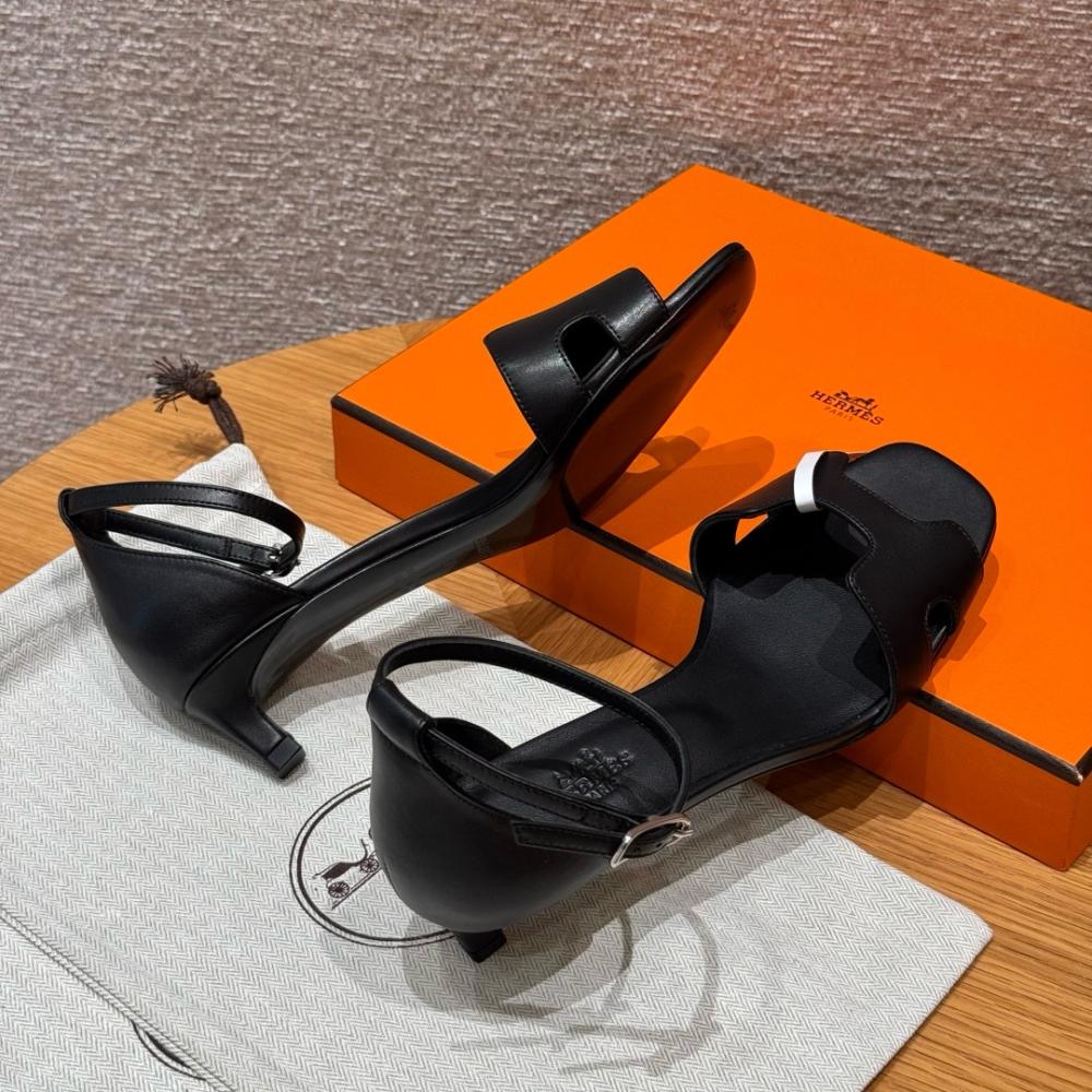 Hermès Oasis Sandals Black &amp; Argent Grey