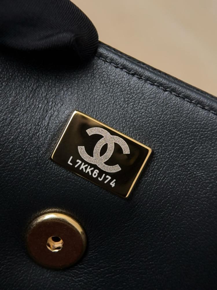 Chanel Preppy Coco Bowling Bag, Black Grained Caviar Leather, Brushed Gold Hardware