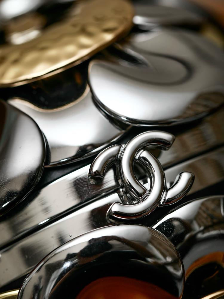 Chanel 24A Metallic Crystal Silver Camellia Ball Shaped Miniature