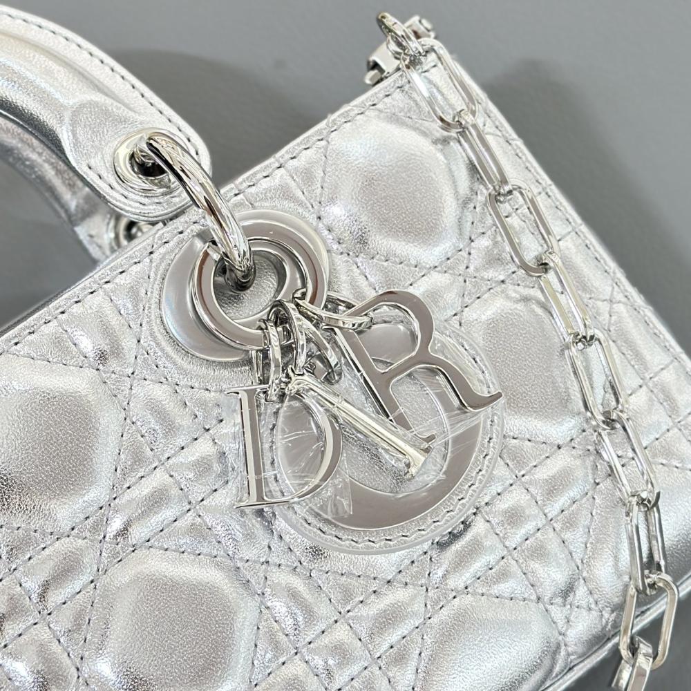 Christian Dior Lady D-Joy Silver Satin Bag