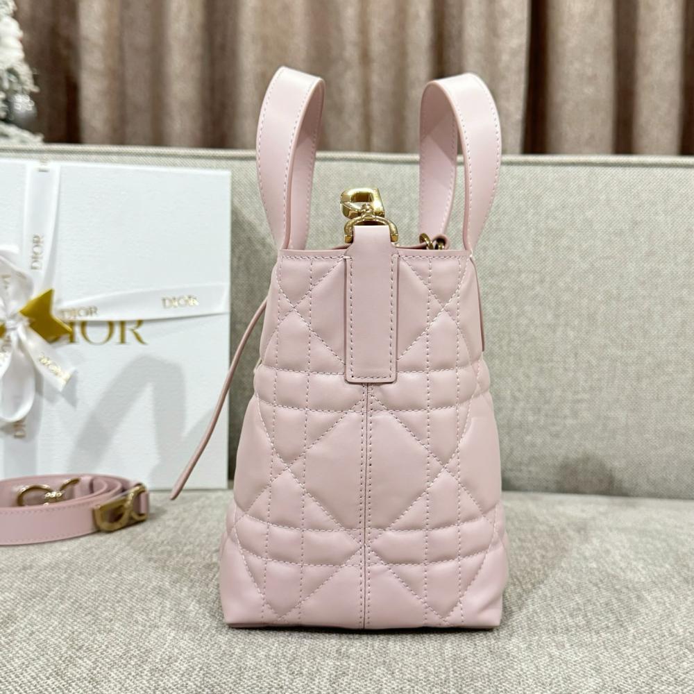 Small Dior Toujours Vertical Tote Bag Powder Beige Macrocannage Calfskin