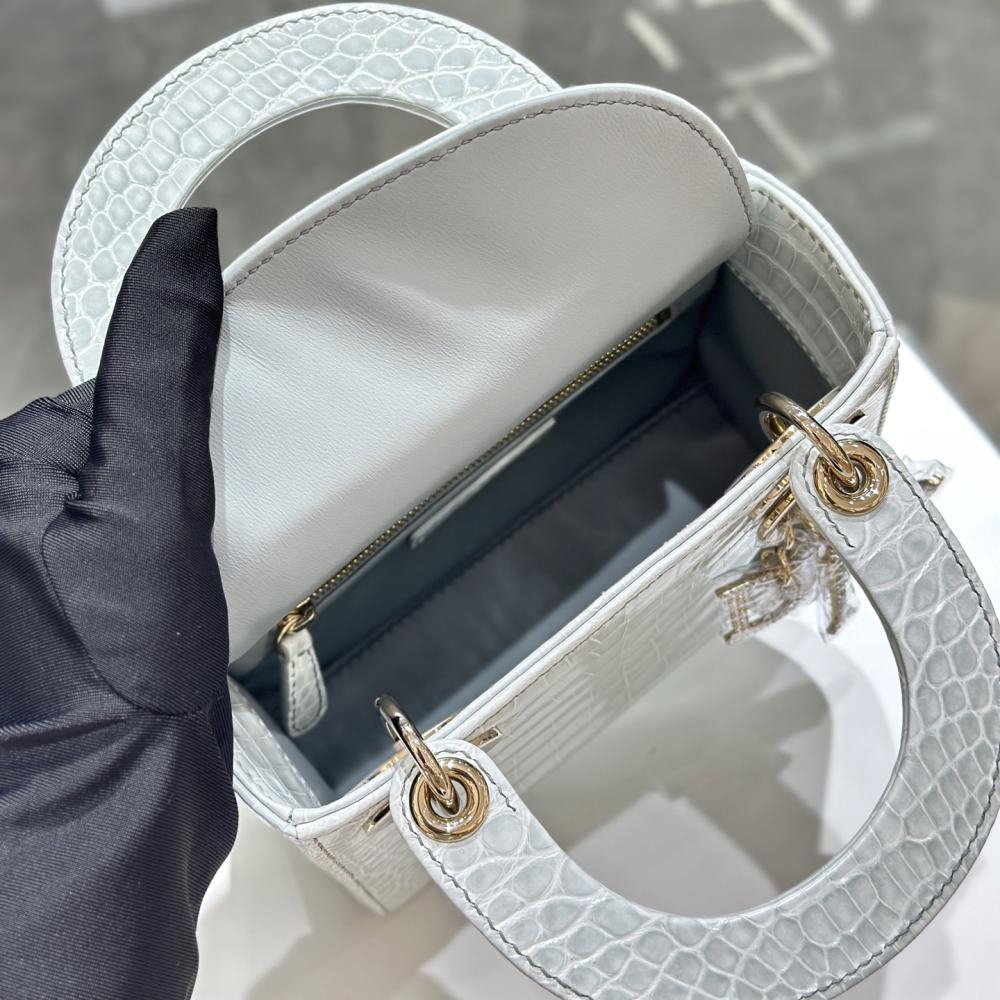 Dior Lady Mini Crocodile Skin White Bag
