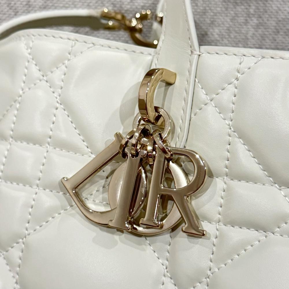 Small Dior Toujours Vertical Tote Bag Powder Beige Macrocannage Calfskin