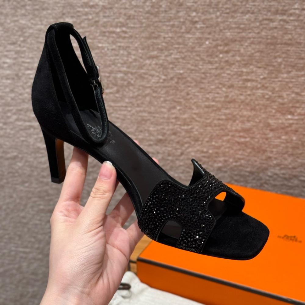 Hermès Oasis Sandals Black &amp; Argent Grey
