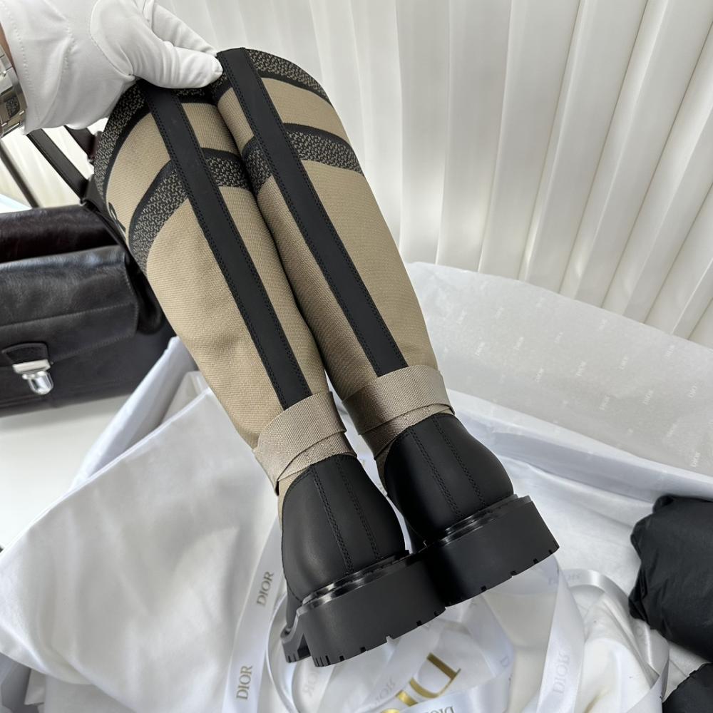 Dior D-Major Canvas &amp; Leather Boots – Beige/Black