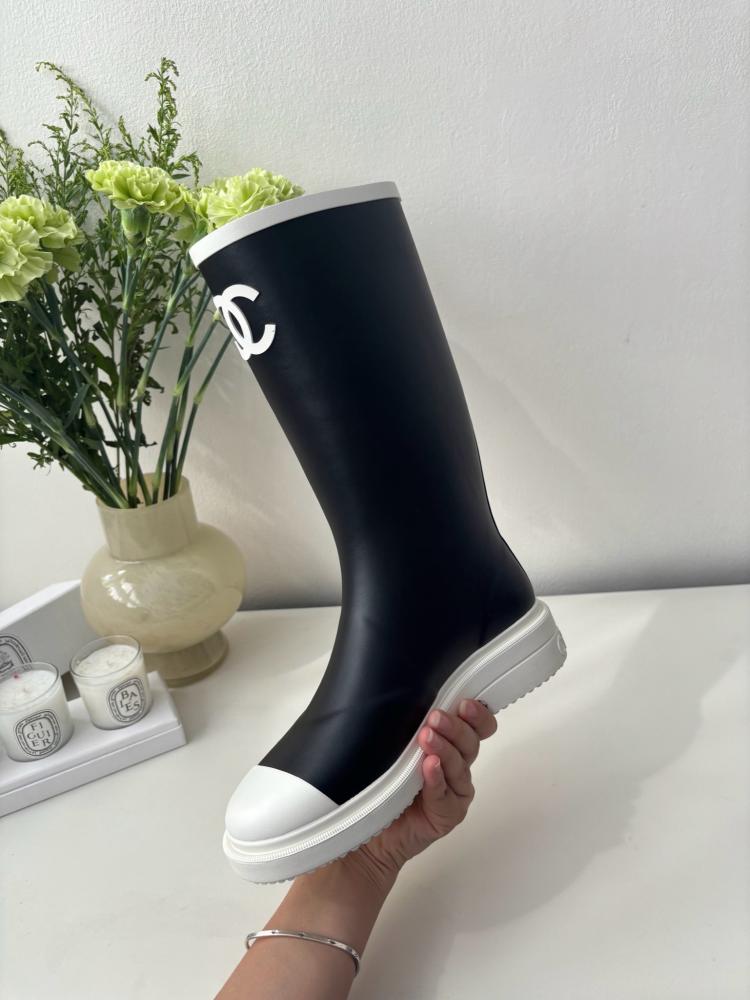 Chanel Rain Boots - Black/White