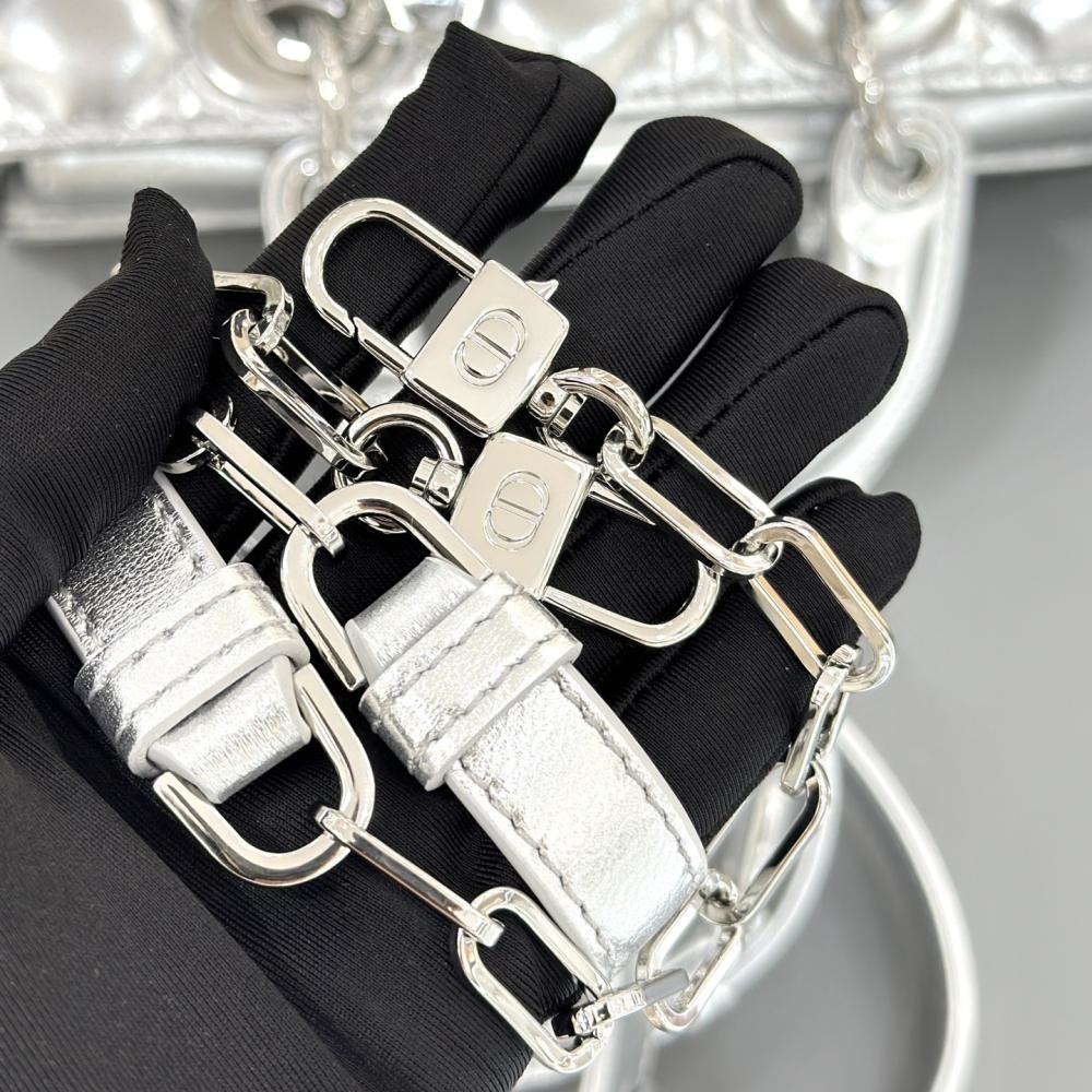 Christian Dior Lady D-Joy Silver Satin Bag