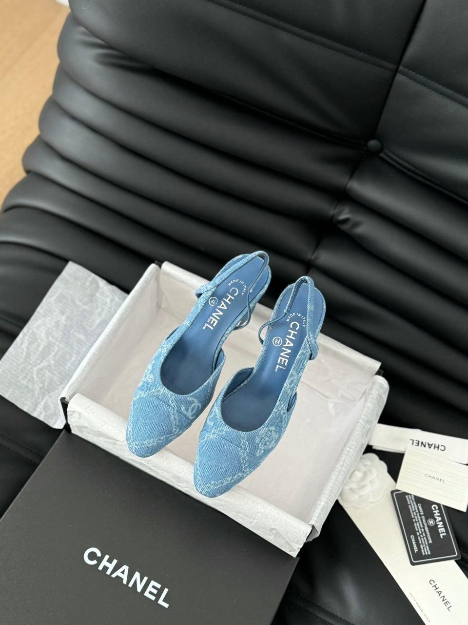 Chanel Denim Kap Burunlu Denim Topuktan Bağlamalı Sırtı Açık Ayakkabı - Glimmer of Luxury