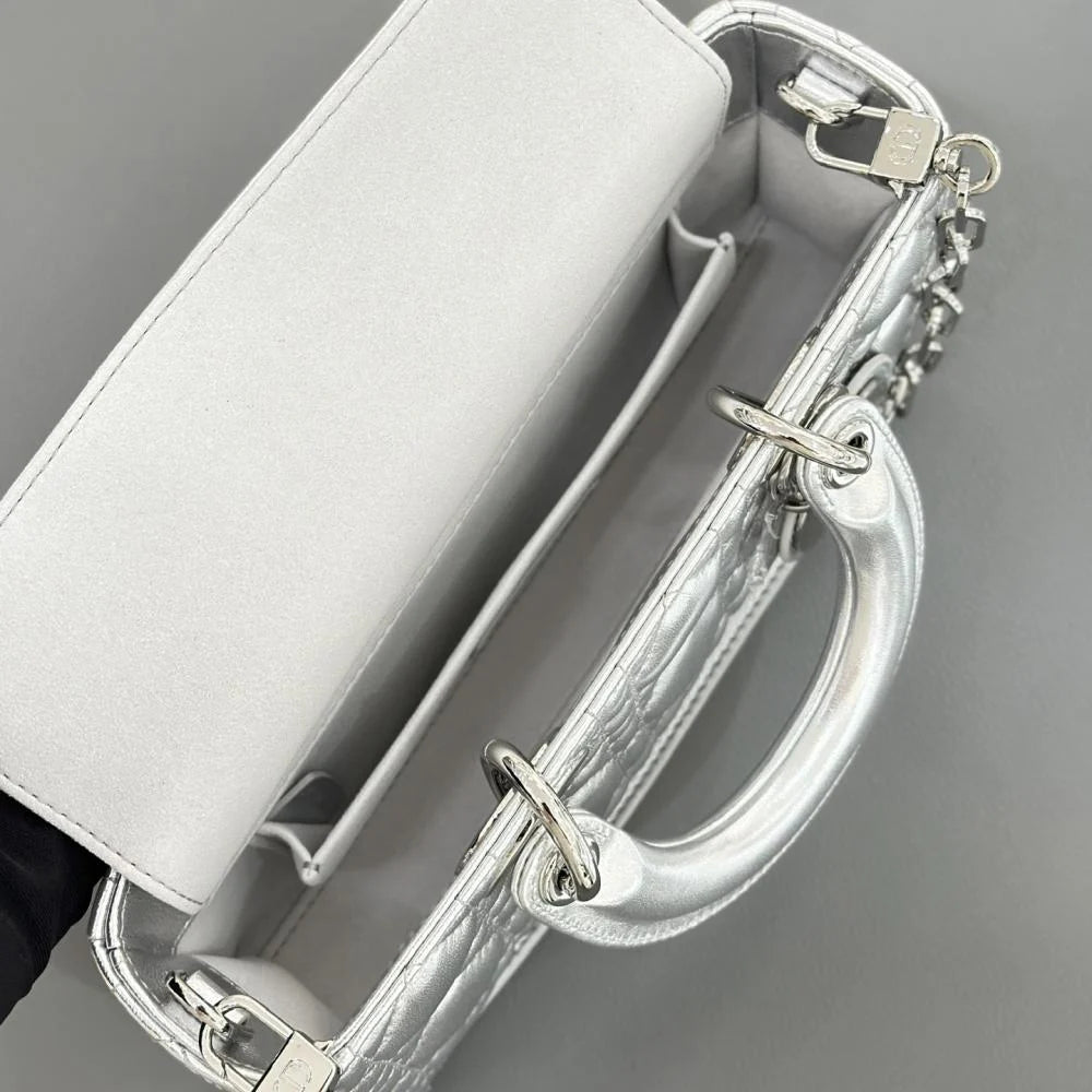 Christian Dior Lady D-Joy Silver Satin Bag