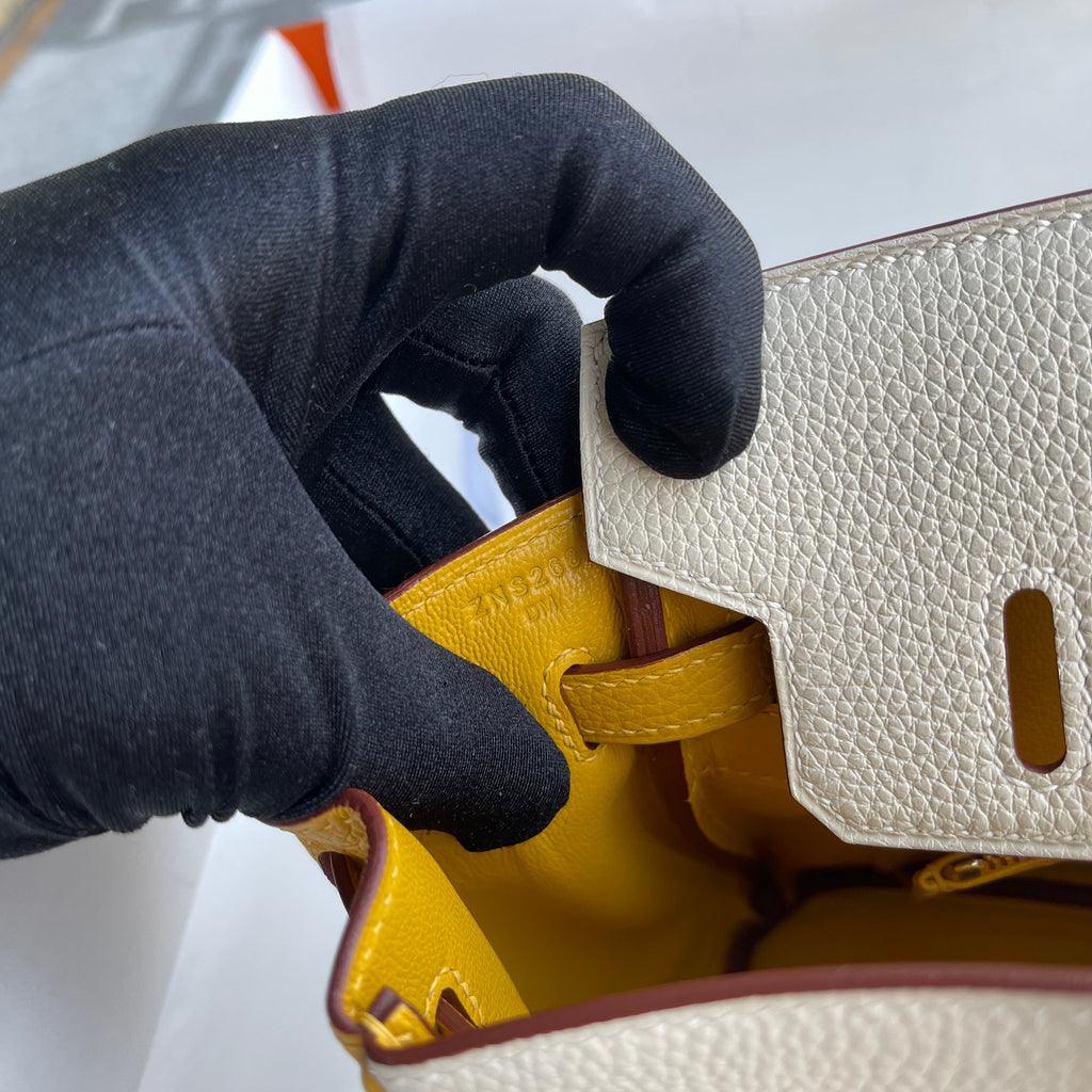 Hermès Birkin 25 Togo Deri At Nalı Kaşesi (HSS) İki Renkli Tebeşir ve Kehribar Sarı Fırçalanmış Altın Donanımlı (BGHW) - Glimmer of Luxury