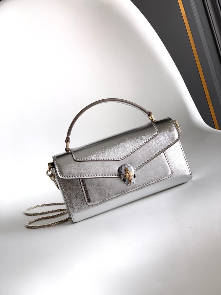 Bvlgari Serpenti Forever Shiny Leather Mini Bag – Silver 