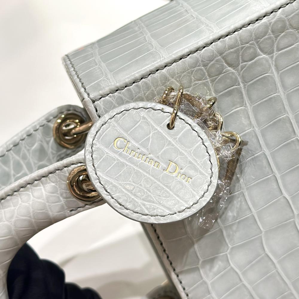 Dior Lady Mini Crocodile Skin White Bag