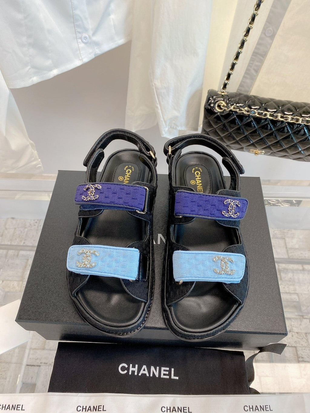 Chanel Çoklu Renk Siyah Örme Kumaş Baba Sandalet - Glimmer of Luxury