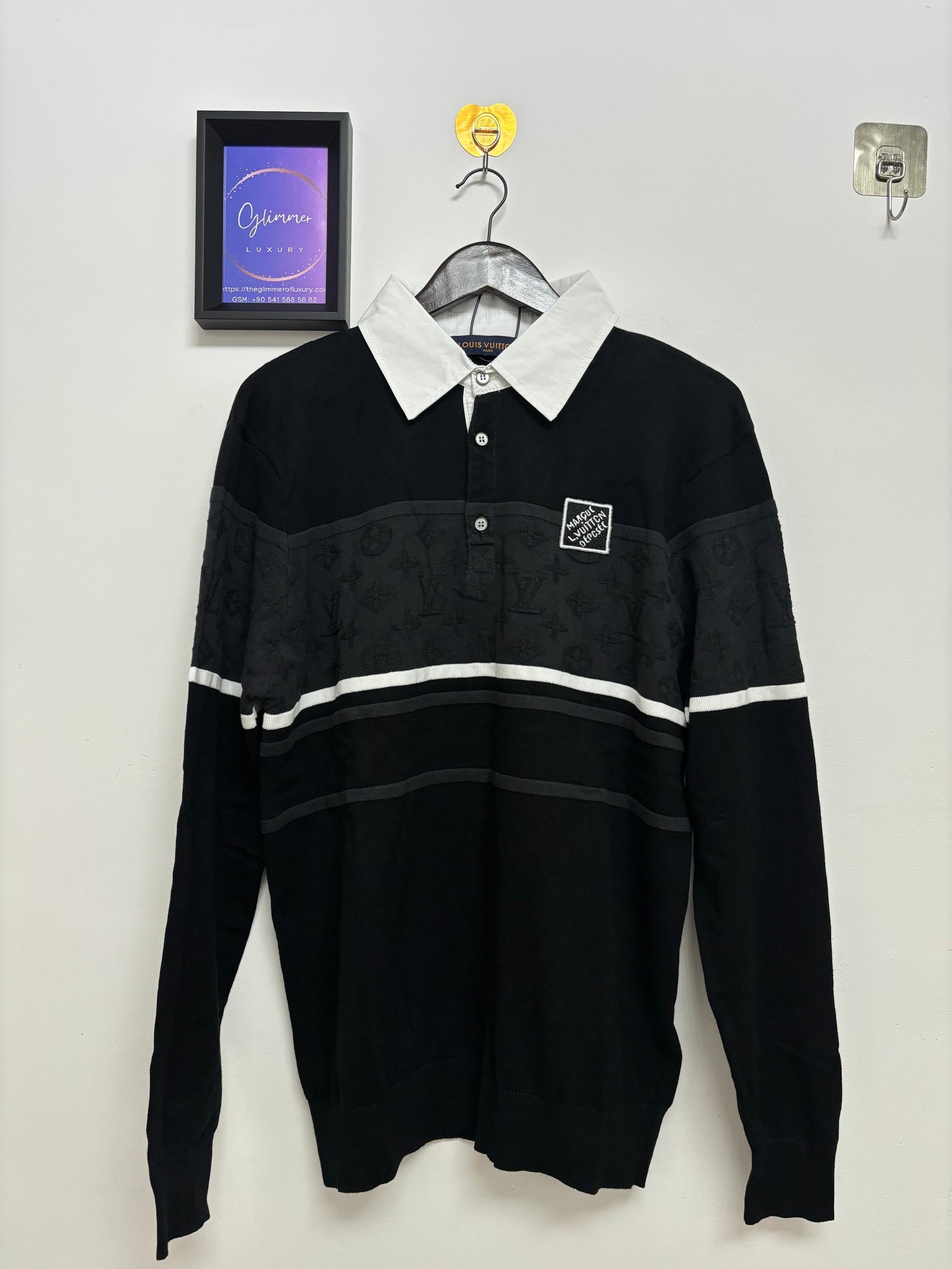 LV Monogram Jakarlı Uzun Kollu Polo Gömlek