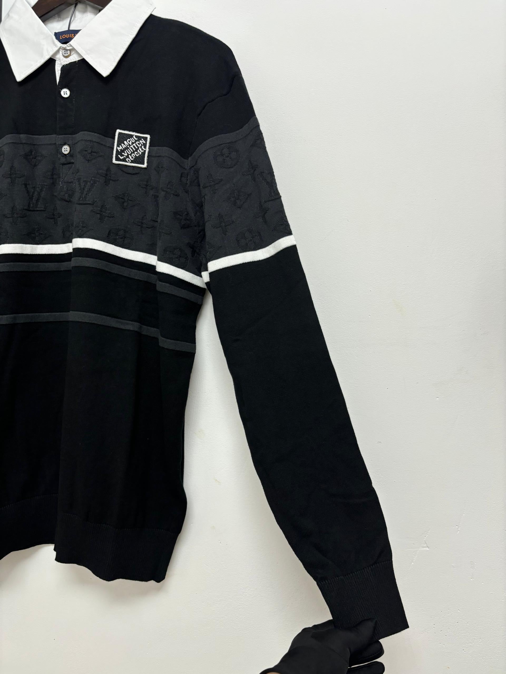 LV Monogram Jakarlı Uzun Kollu Polo Gömlek