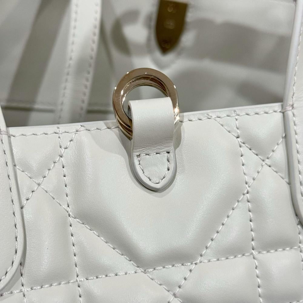 Small Dior Toujours Vertical Tote Bag Powder Beige Macrocannage Calfskin