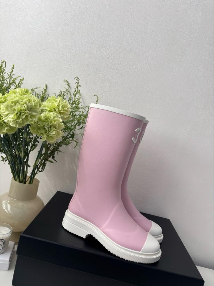 Chanel Yağmur Botları - Pembe/Beyaz