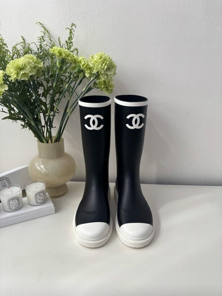 Chanel Yağmur Botları - Siyah/Beyaz