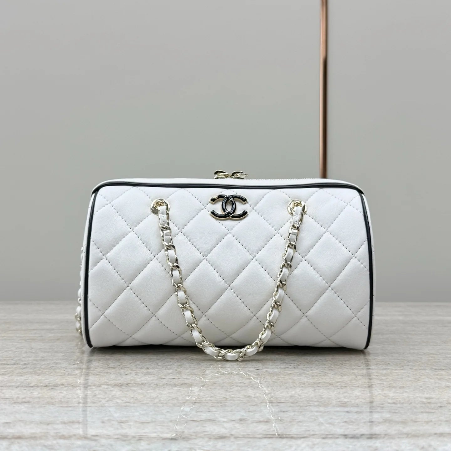 Chanel Mini Timeless Classic Barrel Bag Shiny Caviar Light Gold Hardware