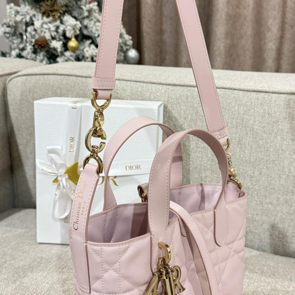 Small Dior Toujours Vertical Tote Bag Powder Beige Macrocannage Calfskin