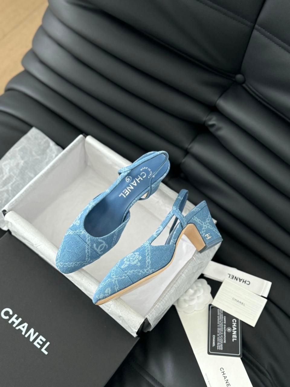 Chanel Denim Kap Burunlu Denim Topuktan Bağlamalı Sırtı Açık Ayakkabı - Glimmer of Luxury