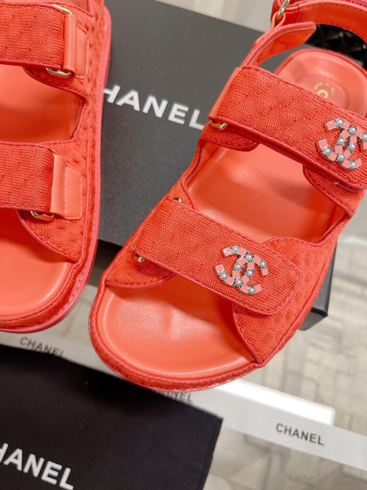 Chanel Koyu Pembe Örme Kumaş Baba Sandalet - Glimmer of Luxury