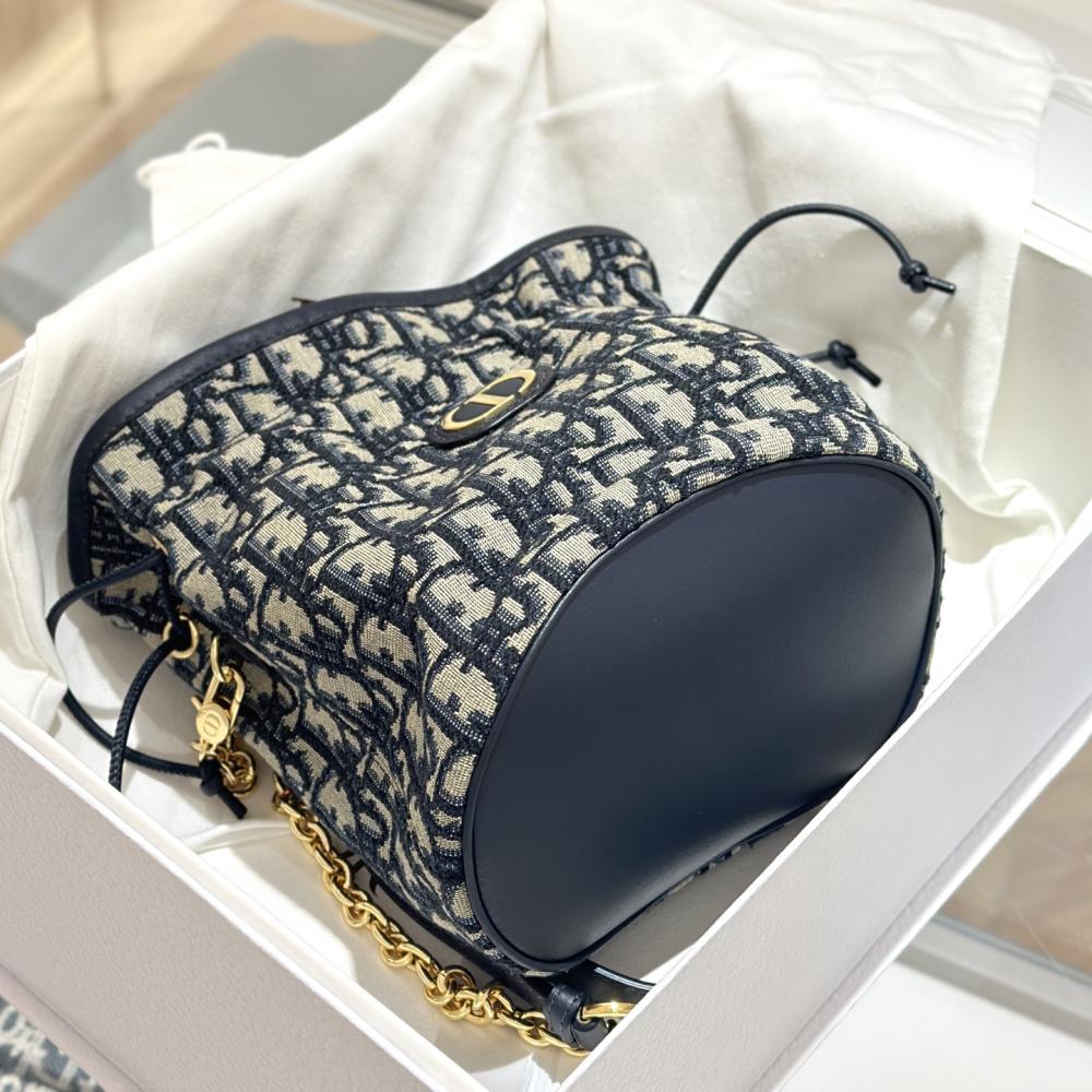 Dior Navy Blue Fabric 30 Montaigne Lace-Up Mini Bucket Bag