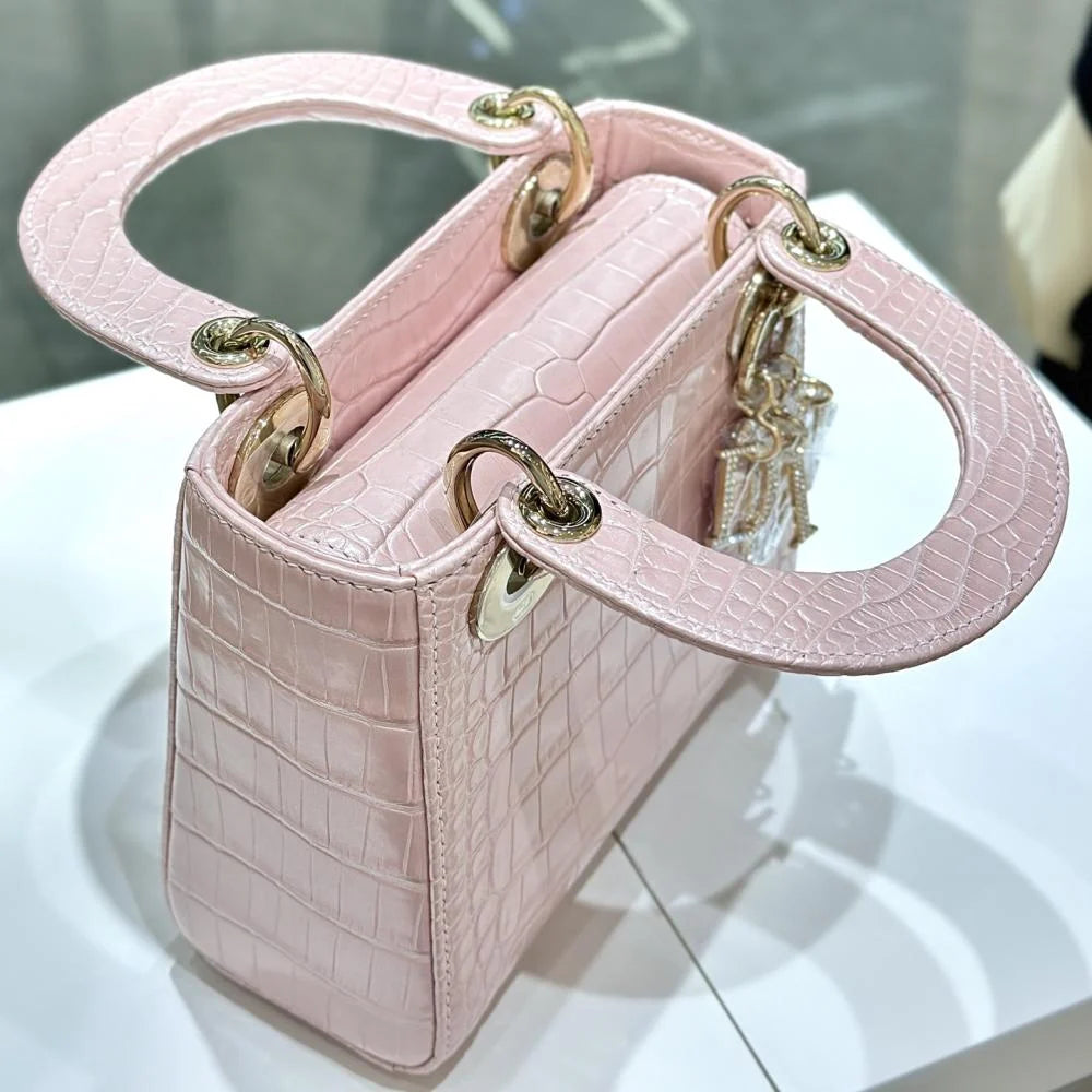Dior Lady Mini Crocodile Skin Pink Bag