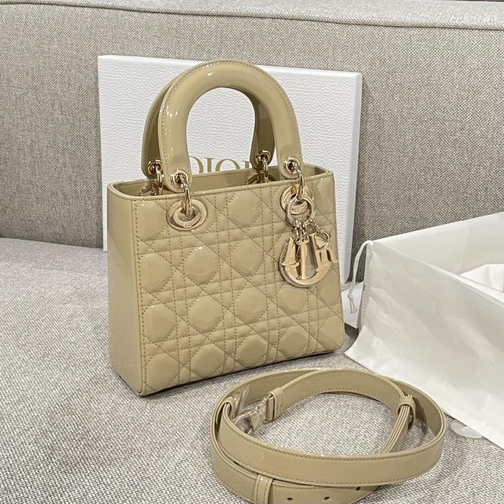 Dior Lady Medium Size 24 Patent Leather Elephant Gray