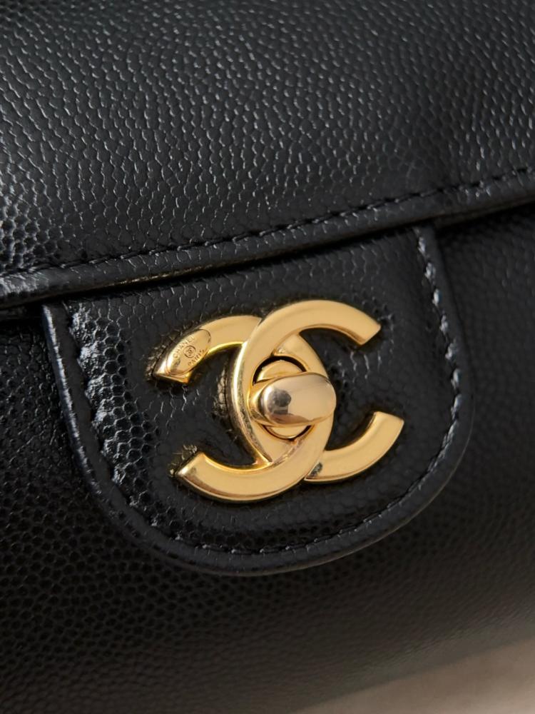 Chanel Preppy Coco Bowling Bag, Black Grained Caviar Leather, Brushed Gold Hardware