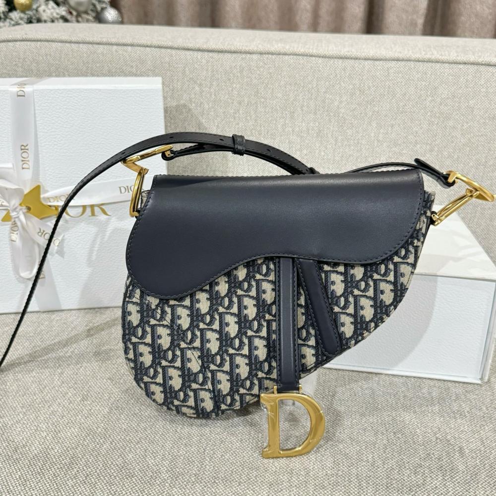 Dior Askılı Saddle Bag Mavi Dior Oblique Jakarlı
