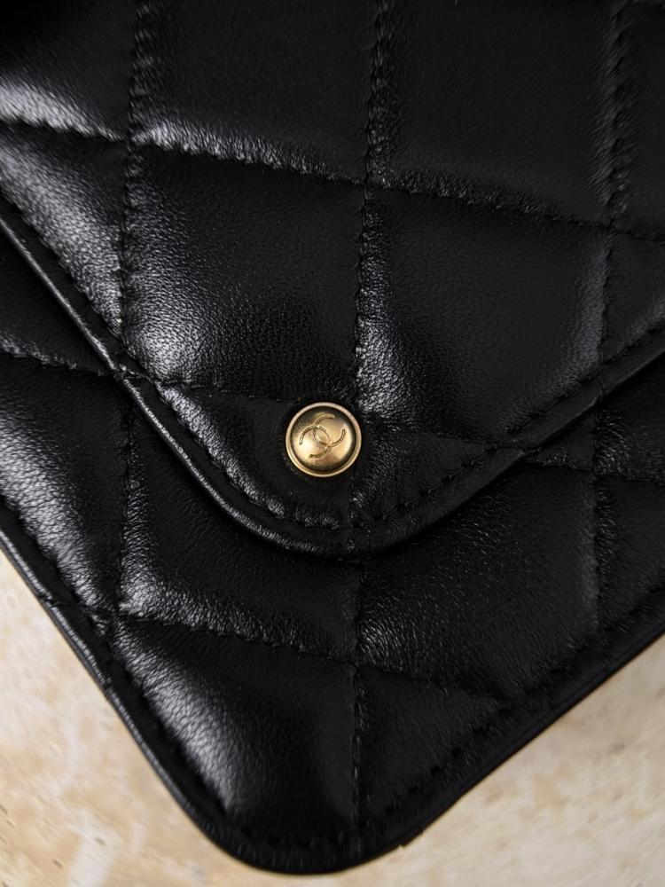 Chanel 25FW 25B Kare Sırt Çantası Zincir Üst Saplı Sırt Çantası Siyah