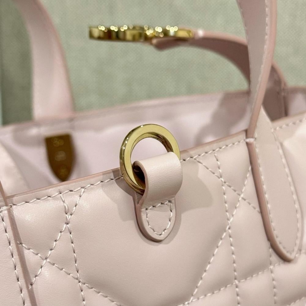 Small Dior Toujours Vertical Tote Bag Powder Beige Macrocannage Calfskin