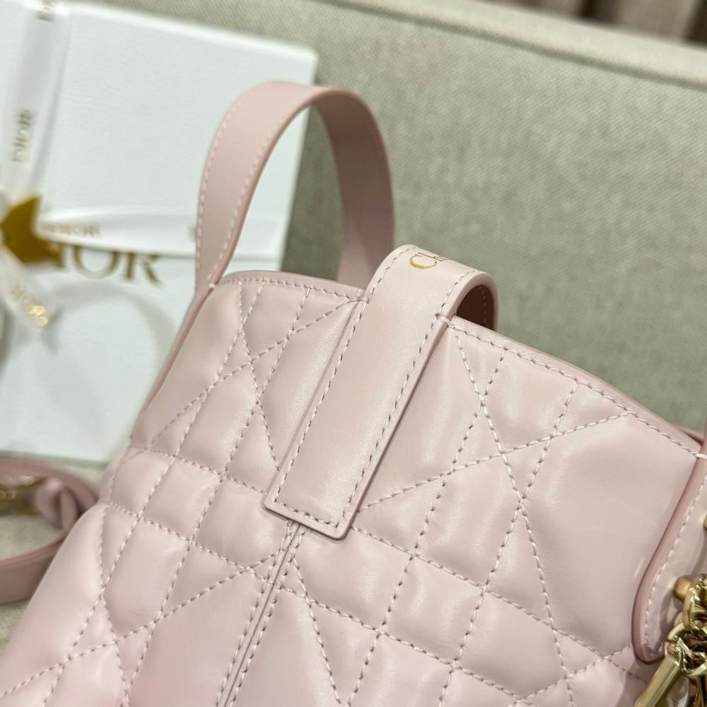 Small Dior Toujours Vertical Tote Bag Powder Beige Macrocannage Calfskin