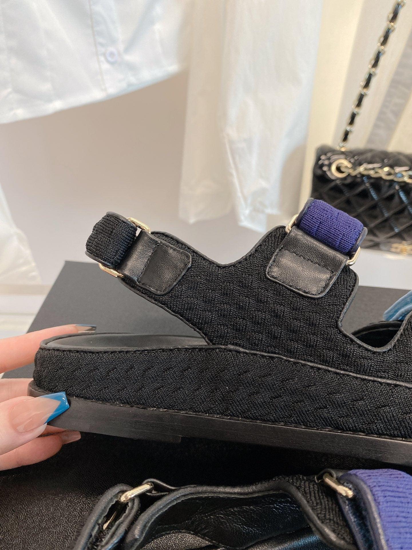 Chanel Çoklu Renk Siyah Örme Kumaş Baba Sandalet - Glimmer of Luxury