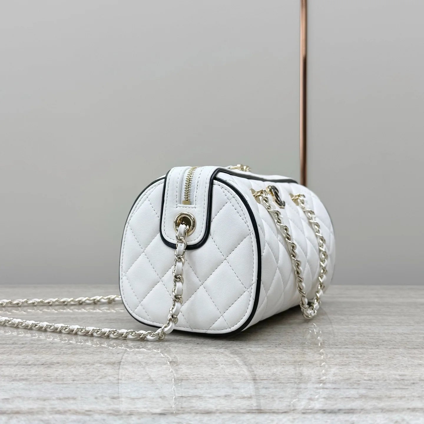 Chanel Mini Timeless Classic Barrel Bag Shiny Caviar Light Gold Hardware