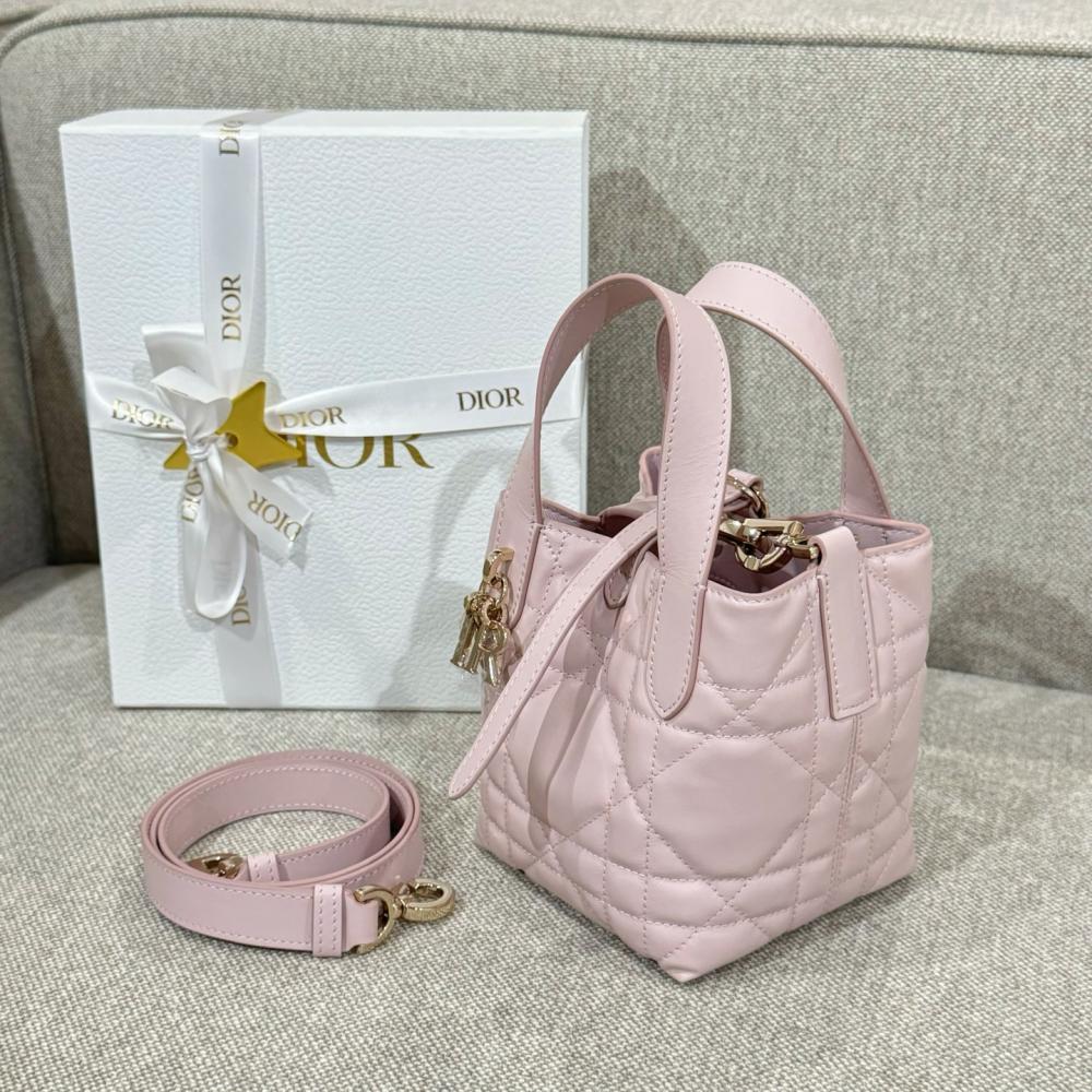 Small Dior Toujours Vertical Tote Bag Powder Beige Macrocannage Calfskin