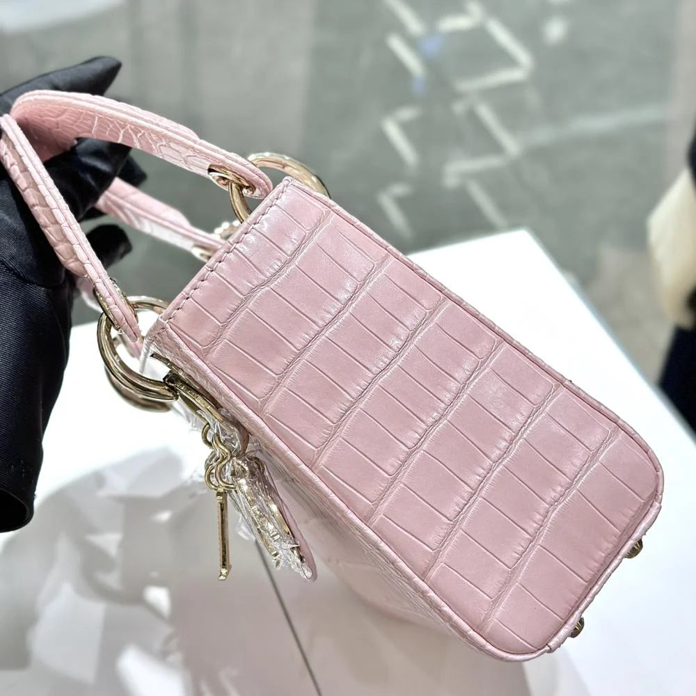 Dior Lady Mini Crocodile Skin Pink Bag